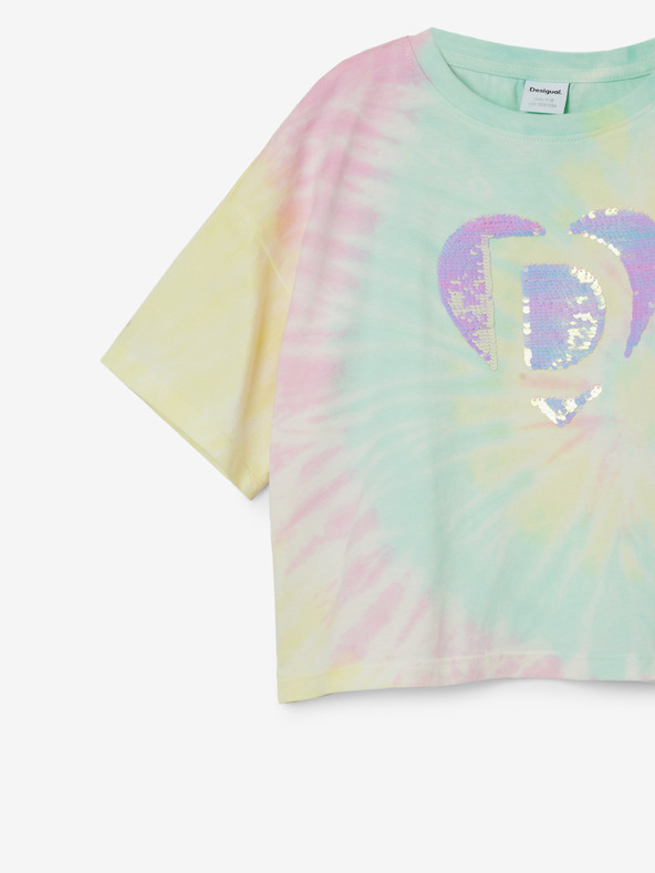 Desigual Desigual Daira κίτρινο και πράσινο μπλουζάκι μπατίκ για κορίτσια