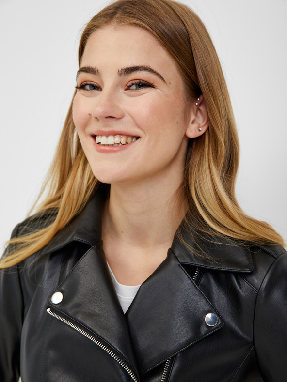 Orsay Μαύρο γυναικείο δερμάτινο μπουφάν ORSAY