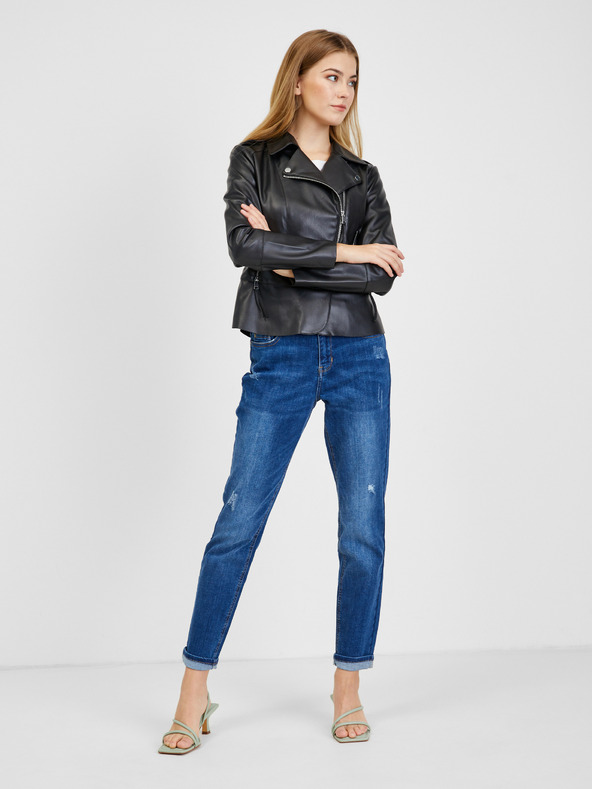 Orsay Μαύρο γυναικείο δερμάτινο μπουφάν ORSAY