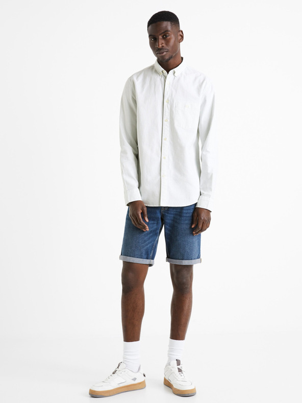 Celio Ανοιχτό πράσινο ανδρικό ριγέ πουκάμισο Celio Caoxfordy