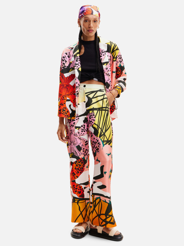 Desigual Κόκκινη και ροζ γυναικεία μεταξωτή μπλούζα με σχέδια Desigual Ericeira Lacroix