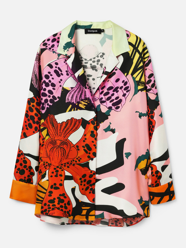 Desigual Κόκκινη και ροζ γυναικεία μεταξωτή μπλούζα με σχέδια Desigual Ericeira Lacroix