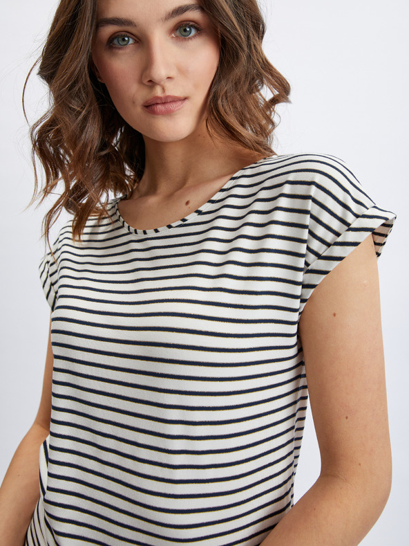 Orsay Μπλε και κρεμ γυναικείο ριγέ μπλουζάκι ORSAY