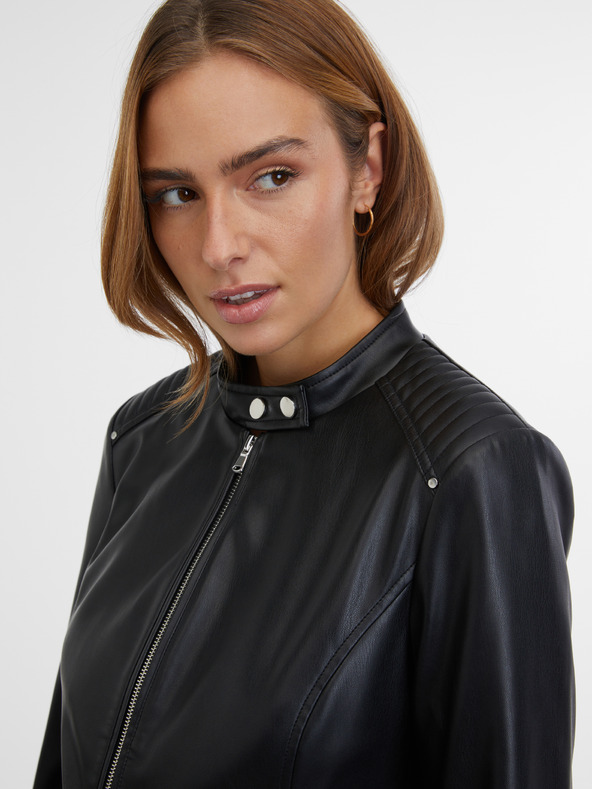 Orsay Μαύρο γυναικείο δερμάτινο μπουφάν ORSAY
