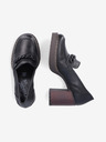 Rieker Μαύρα γυναικεία δερμάτινα loafers με τακούνι Rieker