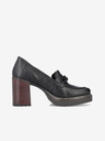 Rieker Μαύρα γυναικεία δερμάτινα loafers με τακούνι Rieker