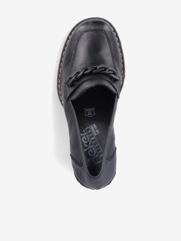 Rieker Μαύρα γυναικεία δερμάτινα loafers με τακούνι Rieker