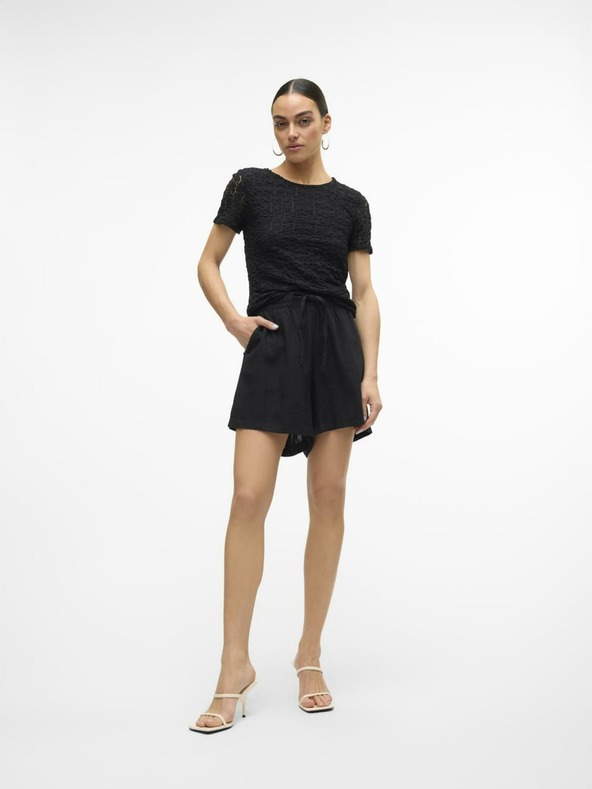 Vero Moda Μαύρο γυναικείο σορτσάκι από λινό ύφασμα Vero Moda Linn
