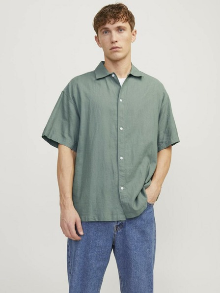 Jack & Jones Πράσινο ανδρικό κοντομάνικο λινό πουκάμισο Jack & Jones Faro