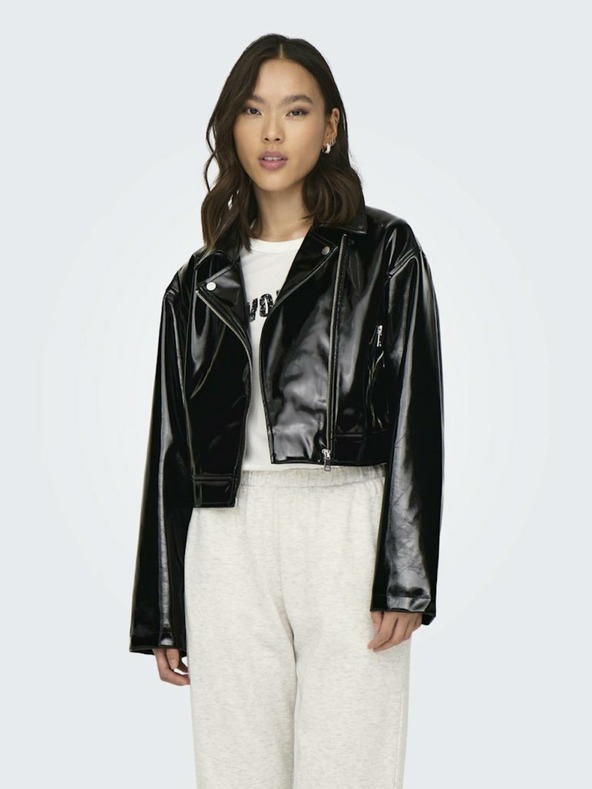 ONLY Μαύρο γυναικείο δερμάτινο μπουφάν ONLY Simone