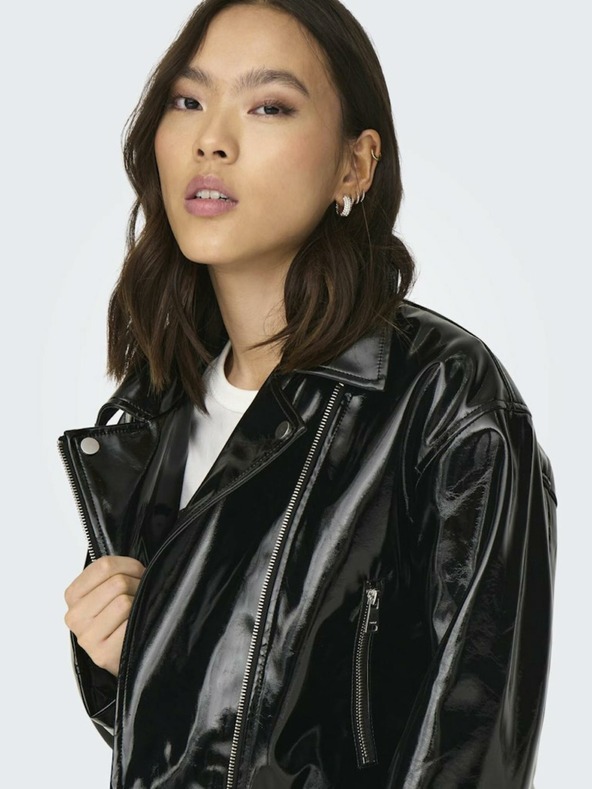 ONLY Μαύρο γυναικείο δερμάτινο μπουφάν ONLY Simone