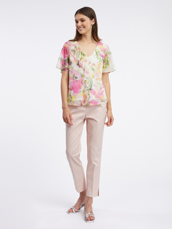 Orsay Ροζ και λευκή γυναικεία φλοράλ μπλούζα ORSAY