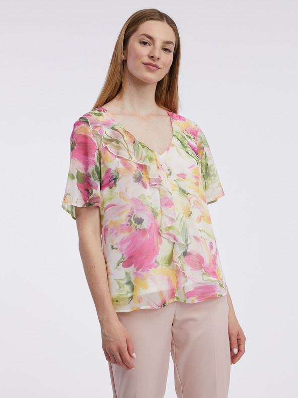 Orsay Ροζ και λευκή γυναικεία φλοράλ μπλούζα ORSAY