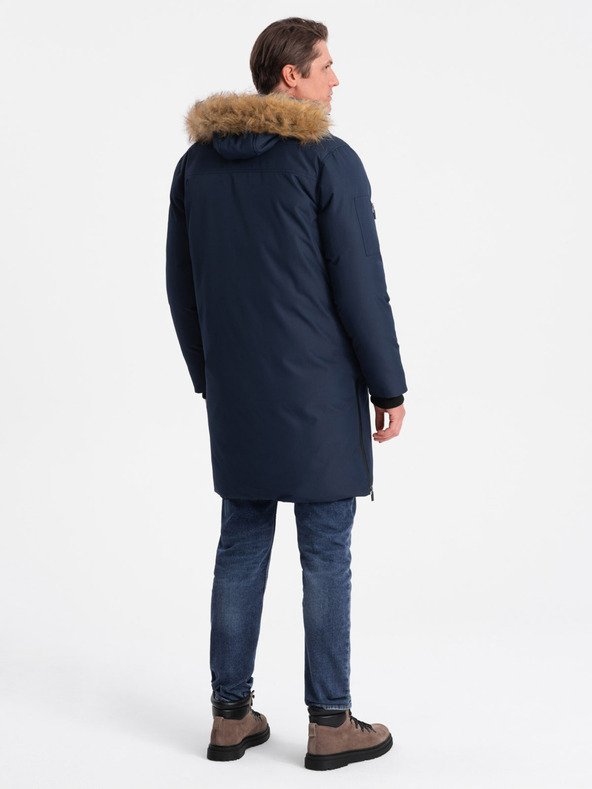 Ombre Clothing Σκούρο μπλε ανδρικό χειμερινό μπουφάν με faux γούνα Ombre Clothing Alaskan