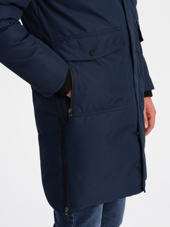 Ombre Clothing Σκούρο μπλε ανδρικό χειμερινό μπουφάν με faux γούνα Ombre Clothing Alaskan