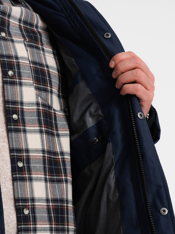 Ombre Clothing Σκούρο μπλε ανδρικό χειμερινό μπουφάν με faux γούνα Ombre Clothing Alaskan