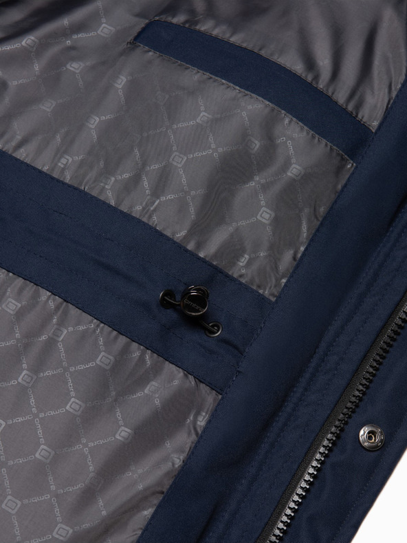 Ombre Clothing Σκούρο μπλε ανδρικό χειμερινό μπουφάν με faux γούνα Ombre Clothing Alaskan