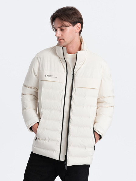 Ombre Clothing Κρεμ ανδρικό χειμερινό καπιτονέ μπουφάν Ombre ρούχα