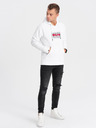 Ombre Clothing Λευκό ανδρικό τυπωμένο φούτερ με κουκούλα Ombre Clothing