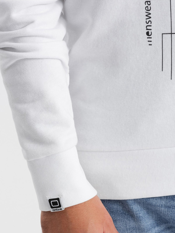 Ombre Clothing Λευκό ανδρικό τυπωμένο φούτερ με κουκούλα Ombre Clothing