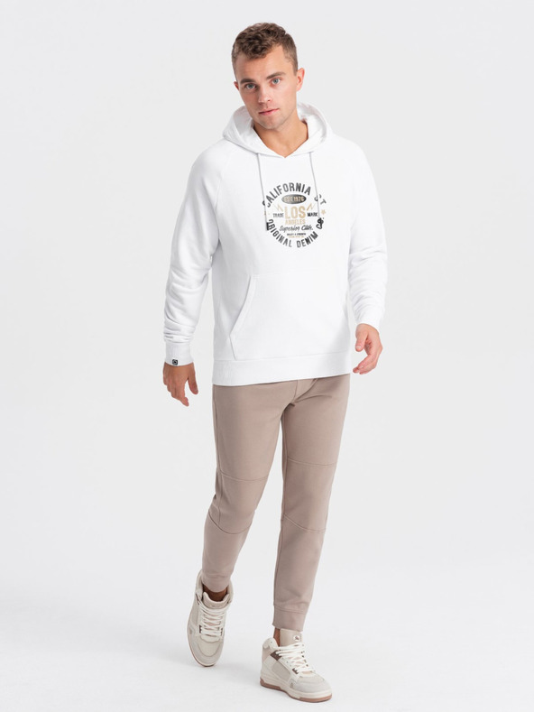 Ombre Clothing Λευκό ανδρικό τυπωμένο φούτερ με κουκούλα Ombre Clothing