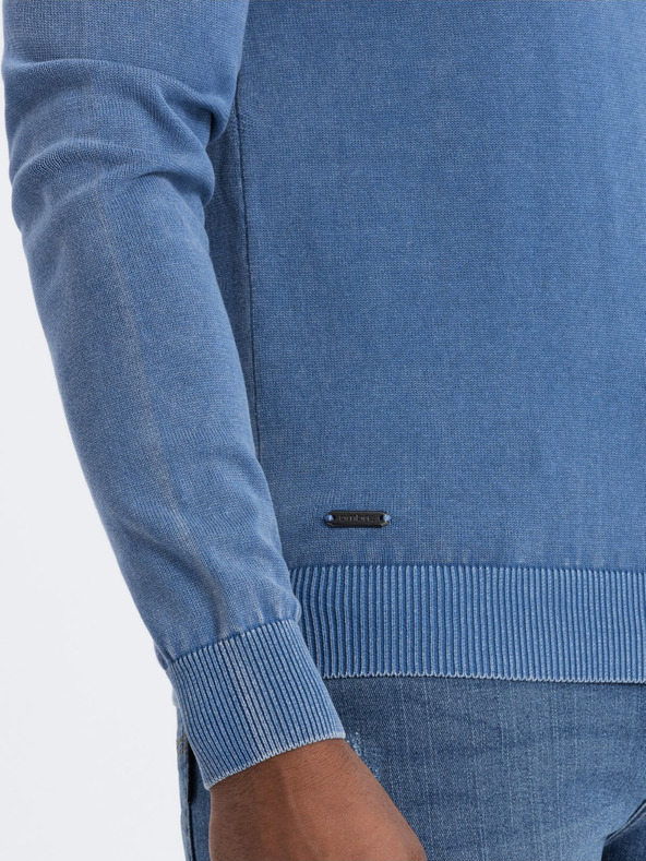 Ombre Clothing Μπλε ανδρικό βασικό πουλόβερ με λαιμόκοψη Ombre Clothing