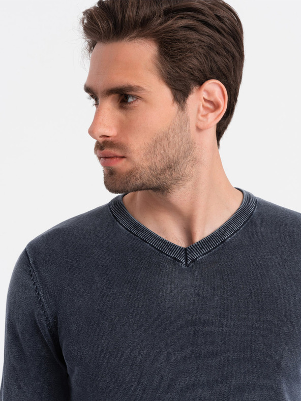 Ombre Clothing Σκούρο μπλε ανδρικό βασικό πουλόβερ με v-λαιμό Ombre Clothing