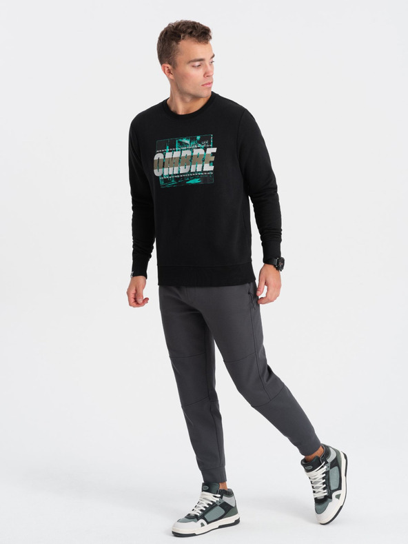 Ombre Clothing Μαύρο ανδρικό φούτερ με στάμπα Ombre Clothing