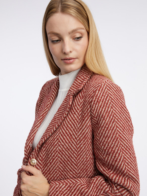 Orsay Κόκκινο γυναικείο παλτό με σχέδιο και faux γούνα ORSAY