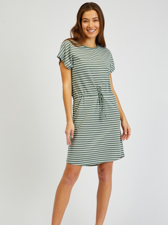 Sam 73 Λευκό και πράσινο γυναικείο ριγέ φόρεμα με γραβάτα SAM73 Sagitta