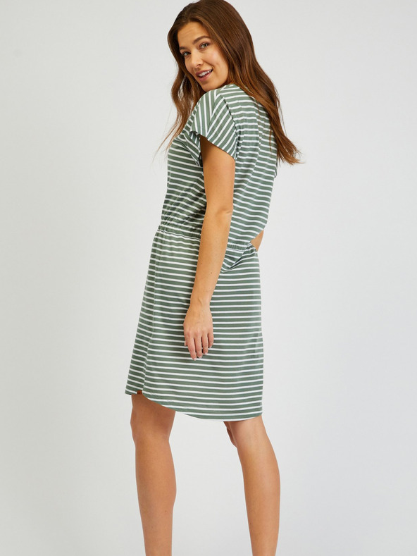 Sam 73 Λευκό και πράσινο γυναικείο ριγέ φόρεμα με γραβάτα SAM73 Sagitta