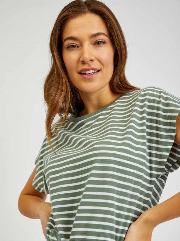 Sam 73 Λευκό και πράσινο γυναικείο ριγέ φόρεμα με γραβάτα SAM73 Sagitta