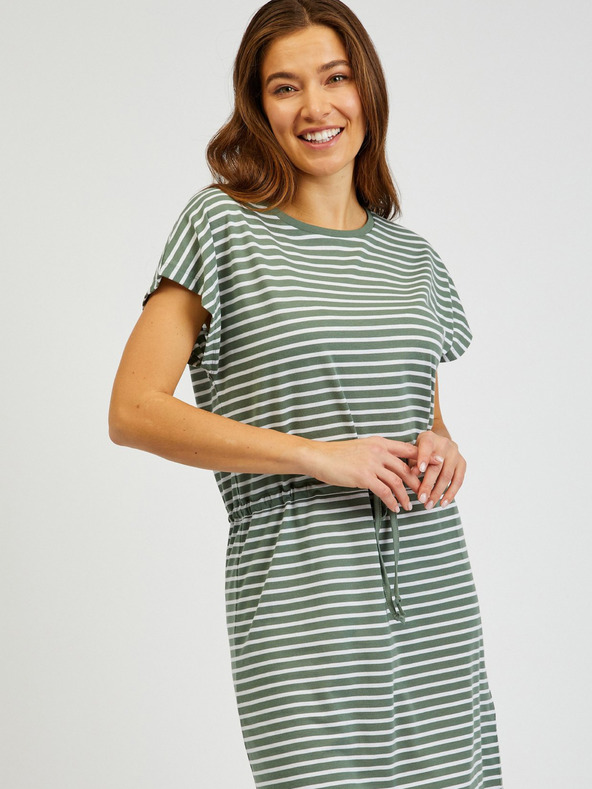 Sam 73 Λευκό και πράσινο γυναικείο ριγέ φόρεμα με γραβάτα SAM73 Sagitta