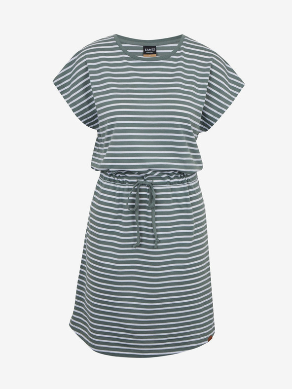 Sam 73 Λευκό και πράσινο γυναικείο ριγέ φόρεμα με γραβάτα SAM73 Sagitta