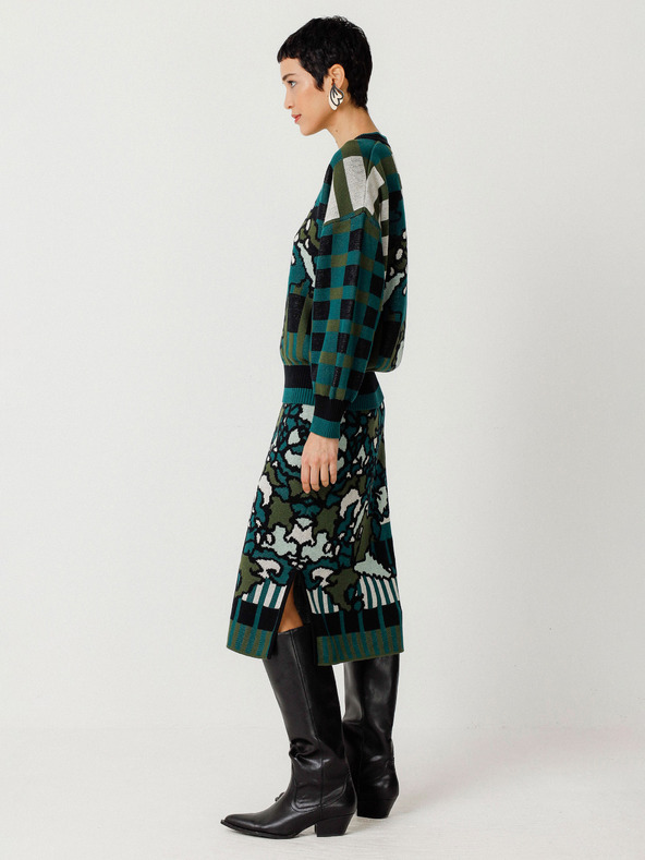 SKFK SKFK Suéter Larhun Πράσινη γυναικεία ζακέτα με λουλούδια SKFK Suéter Larhun Πράσινη γυναικεία ζακέτα με λουλούδια