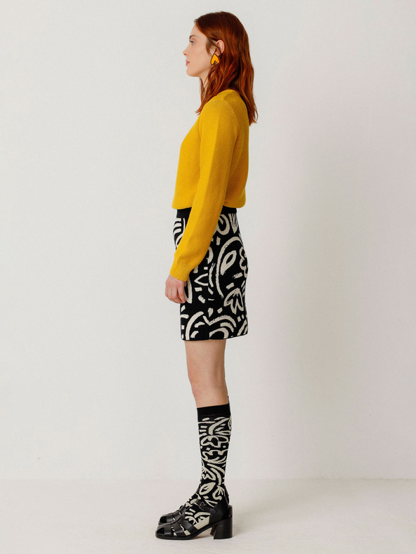 SKFK SKFK Falda Karia Κρέμα και Μαύρο Γυναικεία Φλοράλ Φούστα