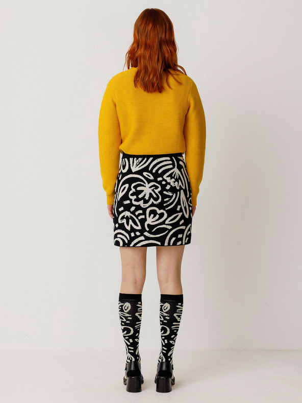 SKFK SKFK Falda Karia Κρέμα και Μαύρο Γυναικεία Φλοράλ Φούστα