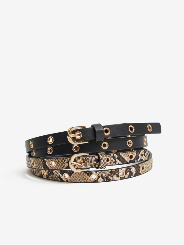 Orsay Ανοιχτό καφέ και μαύρη γυναικεία ζώνη 2 τεμαχίων ORSAY