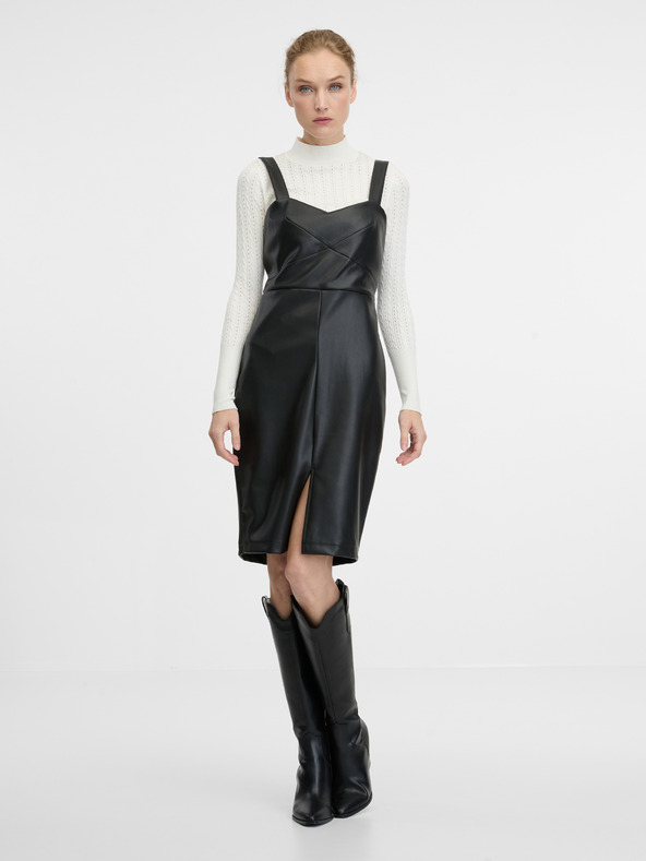 Orsay Μαύρο γυναικείο αμάνικο φόρεμα μέχρι το γόνατο ORSAY