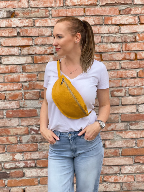 Elega Κίτρινη Γυναικεία τσάντα ΕΛΕΓΑ Cammie Leather Kidney