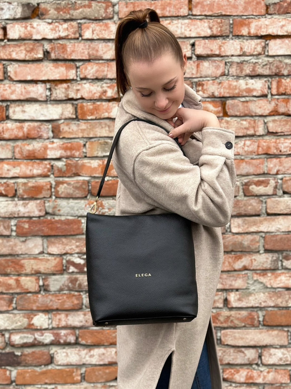 Elega Μαύρη γυναικεία τσάντα Elega Fluffy Leather Handbag