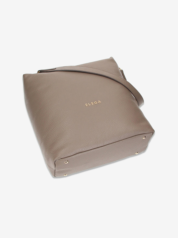 Elega Μπεζ Γυναικεία δερμάτινη τσάντα Crossbody Elega Fluffy