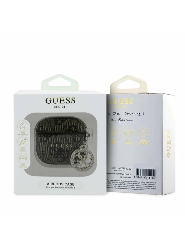 Guess Guess 4G Script PC/PU Charm Θήκη για AirPods 4 Καφέ