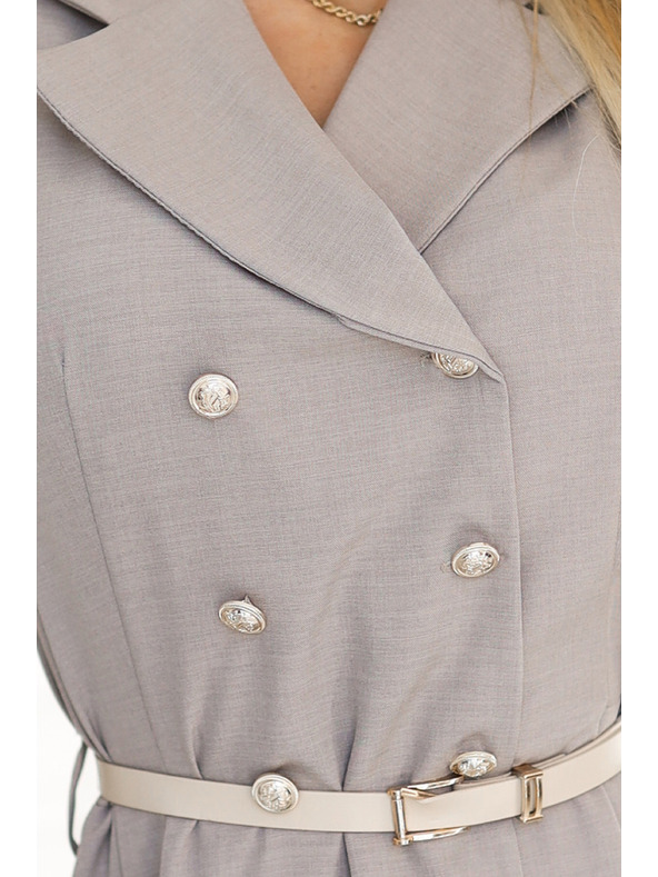 numoco Κομψό μίντι φόρεμα πουκάμισο με χρυσά κουμπιά και ζώνη - καφέ