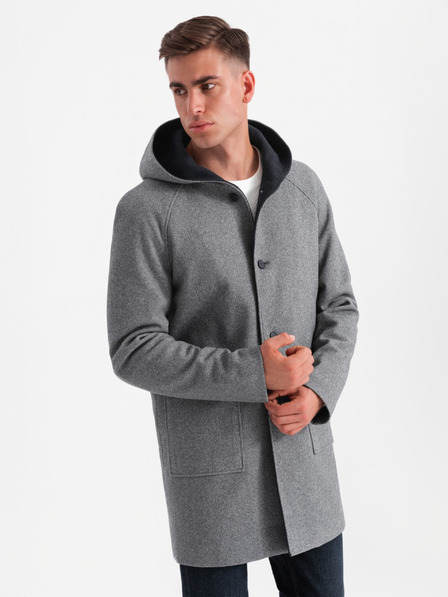 Ombre Clothing Ανδρικό μελανζέ μακρύ παλτό με κουκούλα Ombre Clothing