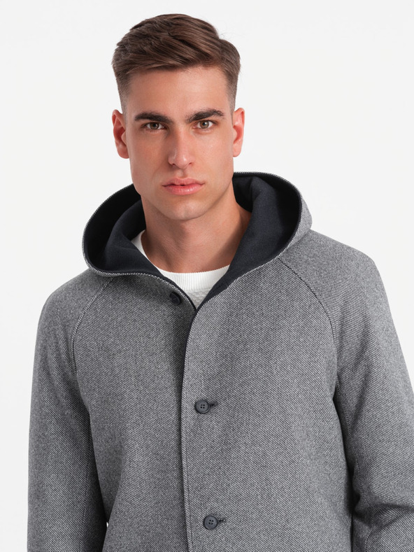 Ombre Clothing Ανδρικό μελανζέ μακρύ παλτό με κουκούλα Ombre Clothing