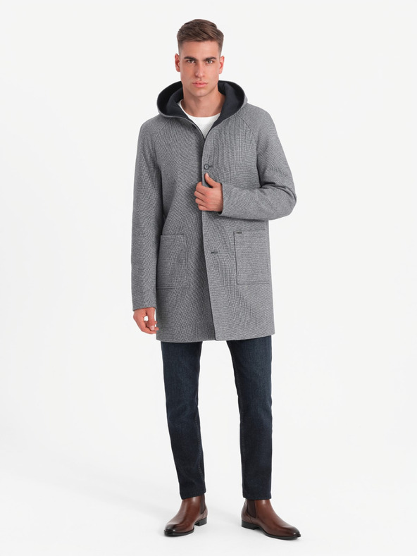 Ombre Clothing Ανδρικό μελανζέ μακρύ παλτό με κουκούλα Ombre Clothing