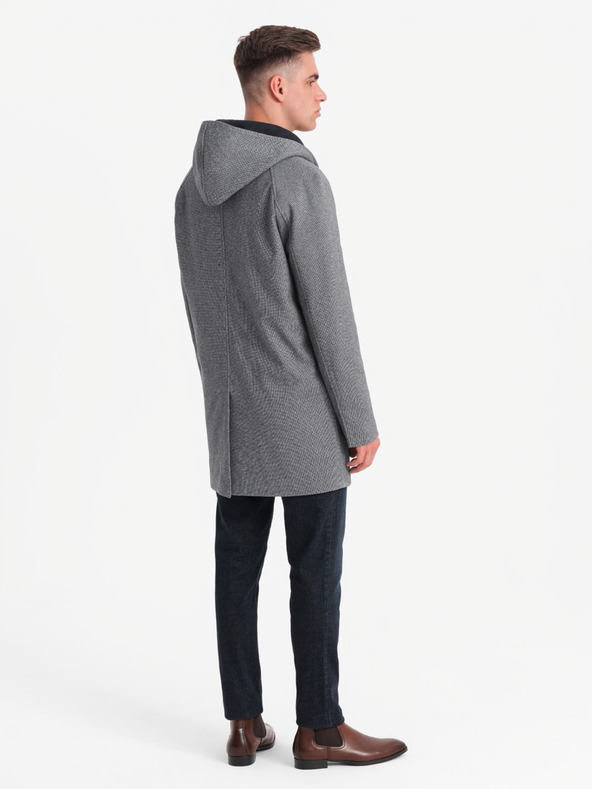 Ombre Clothing Ανδρικό μελανζέ μακρύ παλτό με κουκούλα Ombre Clothing