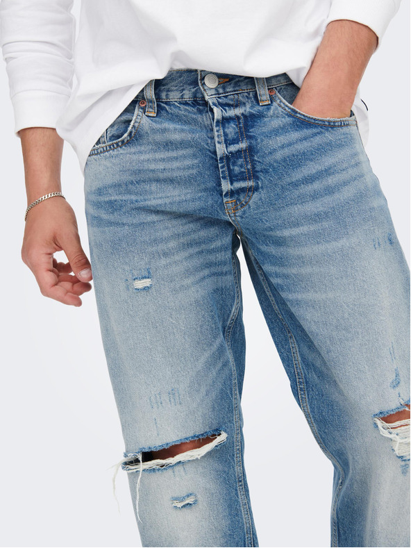 ONLY & SONS Μπλε φαρδύ τζιν με σκισμένο εφέ ONLY & SONS Edge