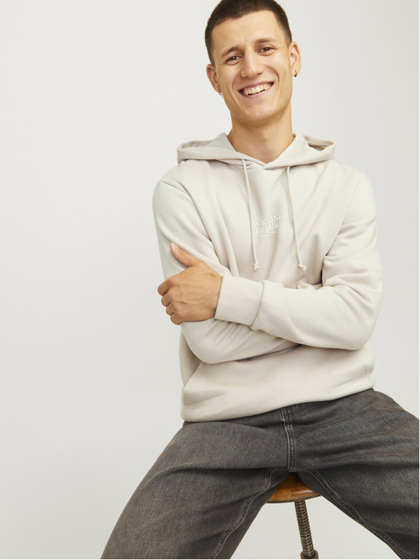 Jack & Jones Jack & Jones Ανδρικό μπεζ φούτερ με κουκούλα